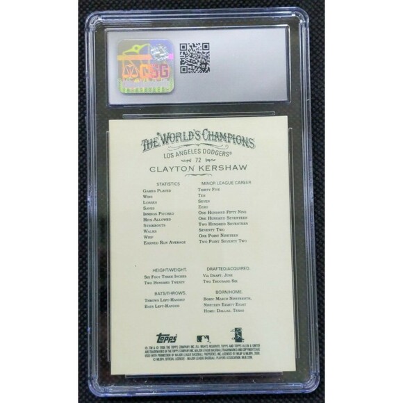 2008 Topps Allen & Ginter #72 Clayton Kershaw - Rookie Card - CSG: 10 Gem Mint - Picture 2 of 2